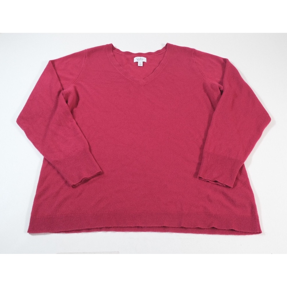 Croft & Barrow Sweater Womens 1X Pink V-Neck Long Sleeve Acrylic Knit Pullover
